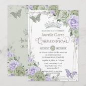 上品なパープルの花と蝶のシルバー キンセアニエラ 招待状 (正面/裏面)