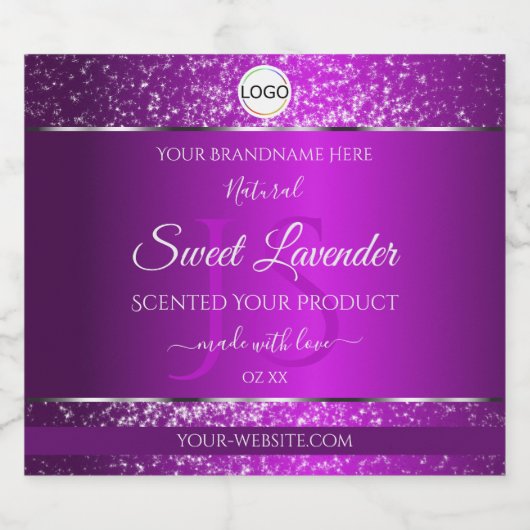 上品なパープルロゴイニシャルグリッター商品ラベル リキュールボトルラベル (シングルラベル)