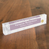 上品なパープル&グレーマーブルカスタム公証人 デスクネームプレート (側面)