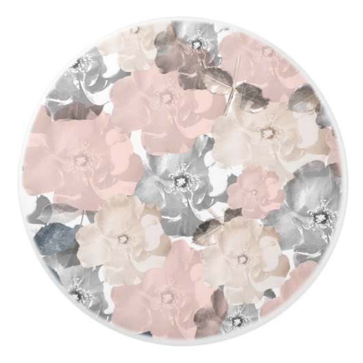 上品なピンクおよび黒いバラ セラミックノブ (正面)