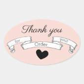 上品なピンクご注文リボンハート 楕円形シール (正面)