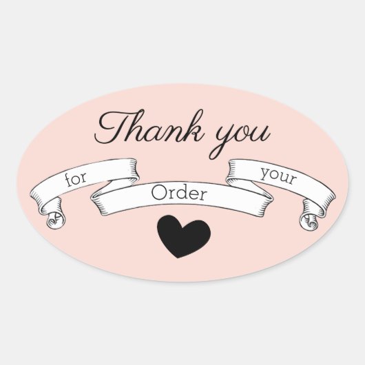 上品なピンクご注文リボンハート 楕円形シール (正面)