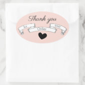 上品なピンクご注文リボンハート 楕円形シール (バッグ)