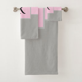 上品なピンクとグレーモノグラム バスタオルセット