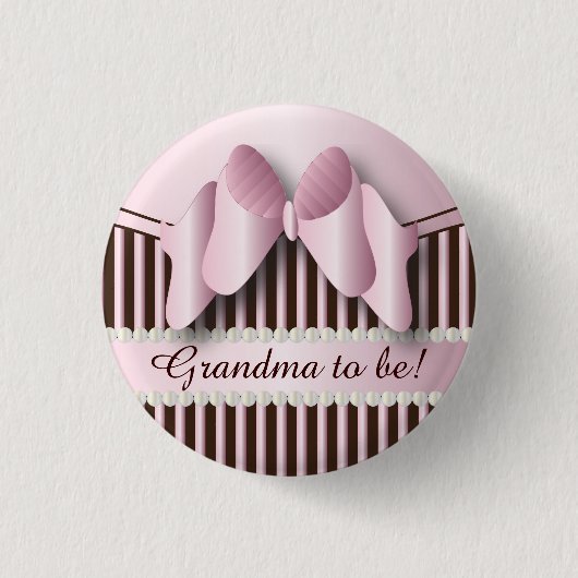 上品なピンクとブラウンのストライプ 缶バッジ (正面)