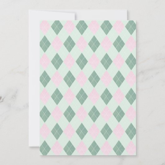 上品なピンクと緑のゴルフカート赤ちゃんガールシャワー 招待状 (裏面)