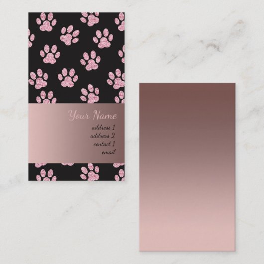 上品なピンクと黒のペットの手のプリントパターン 名刺 (正面/裏面)
