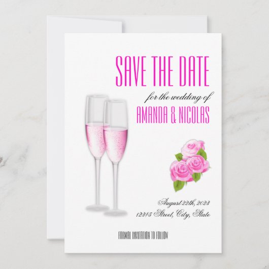 上品なピンクのエレガントなモダンな結婚式のSave The Date 招待状 (正面)
