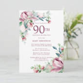 上品なピンクのバラの花の90歳の誕生日 招待状 (スタンド正面)