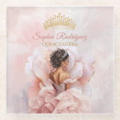 上品なピンクのフラワードレスキンセアニェラ ガラスコースター (正面)