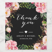 上品なピンクのフローララッピング結婚の感謝 ワインラベル (シングルラベル)