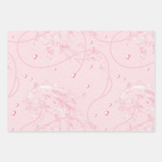 上品なピンクのブッシュパール ブライダルシャワー ラッピングペーパーシート (正面3)