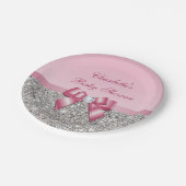 上品なピンクの弓銀のスパンコールのベビーシャワー ペーパープレート (アングル)