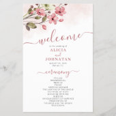 上品なピンクの花のウェディングプログラム（予算内） チラシ (正面)