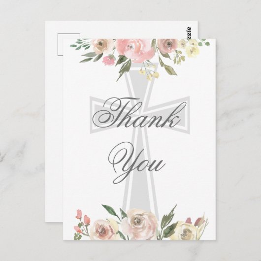 上品なピンクの花のクリスチャンオーダーメイド感謝祭 ポストカード (正面/裏面)