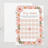 上品なピンクの花のベイビーシャワービンゴカード 招待状 (正面/裏面)