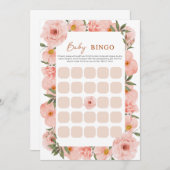 上品なピンクの花のベビーシャワー ビンゴカード 招待状 (正面/裏面)