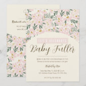 上品なピンクの花のボーホー ベイビー シャワーの招待状 招待状 (正面/裏面)