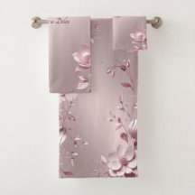 上品なピンクの花柄タオルセット