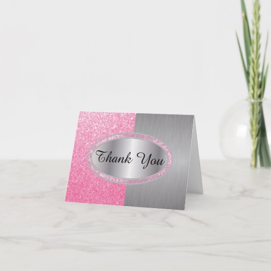 上品なピンクグリッターブラシ – ありがとう サンキューカード (正面)