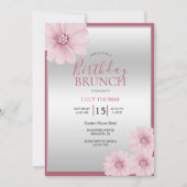 上品なピンクフラワーデコレーション誕生日ブランチ 招待状 (正面)