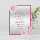 上品なピンクフラワーデコレーション誕生日ブランチ 招待状 (スタンド正面)