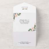 上品なピンクブルーの花柄幾何学模様の結婚式 オールインワン招待状 (外側)