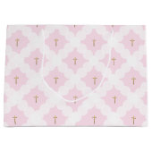 上品なピンク ホワイトゴールドのクロスパターン 洗礼 ラージペーパーバッグ (正面)