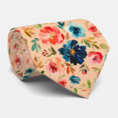 上品なピーチピンクブルーウォーター色バラネックタイ ネクタイ (ロール)