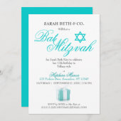 上品なファッションの青いテーマのバルミツワーの誕生日 招待状 (正面/裏面)