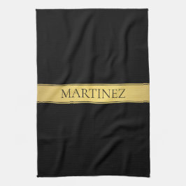 上品なフェイク金ゴールドストライプと黒の背景またはDIY キッチンタオル