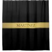 上品なフェイク金ゴールドストライプと黒の背景またはDIY シャワーカーテン (正面)