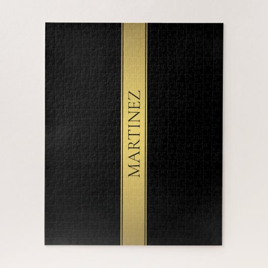 上品なフェイク金ゴールドストライプと黒の背景またはDIY ジグソーパズル (縦)