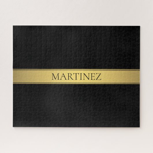 上品なフェイク金ゴールドストライプと黒の背景またはDIY ジグソーパズル (横)