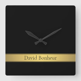 上品なフェイク金ゴールドストライプと黒の背景またはDIY スクエア壁時計