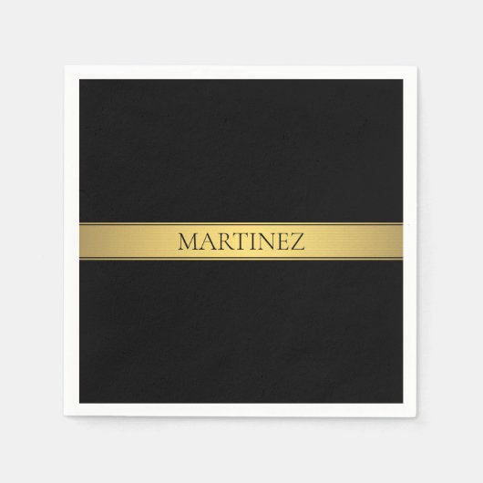 上品なフェイク金ゴールドストライプと黒の背景またはDIY スタンダードカクテルナプキン (正面)