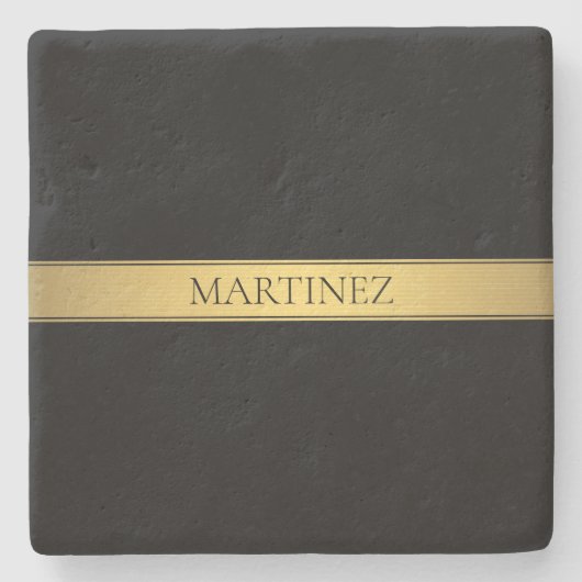 上品なフェイク金ゴールドストライプと黒の背景またはDIY ストーンコースター (正面)