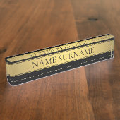 上品なフェイク金ゴールドストライプと黒の背景またはDIY デスクネームプレート (側面)