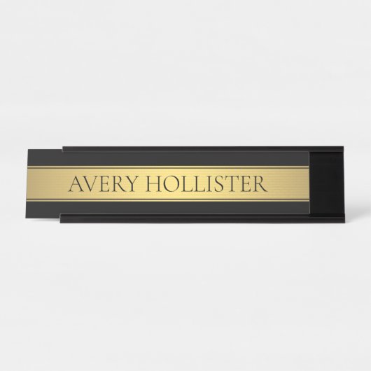 上品なフェイク金ゴールドストライプと黒の背景またはDIY デスクネームプレート (正面)