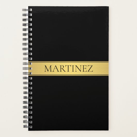 上品なフェイク金ゴールドストライプと黒の背景またはDIY プランナー手帳 (正面)