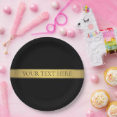 上品なフェイク金ゴールドストライプと黒の背景またはDIY ペーパープレート (パーティー)