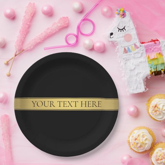 上品なフェイク金ゴールドストライプと黒の背景またはDIY ペーパープレート (パーティー)