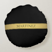 上品なフェイク金ゴールドストライプと黒の背景またはDIY ラウンドクッション (裏面)