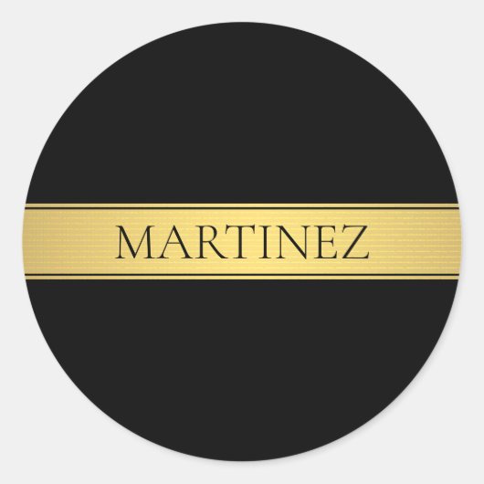 上品なフェイク金ゴールドストライプと黒の背景またはDIY ラウンドシール (正面)