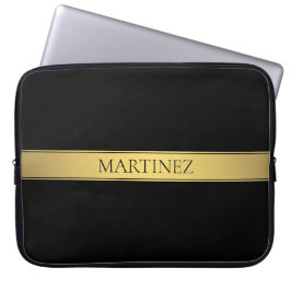 上品なフェイク金ゴールドストライプと黒の背景またはDIY ラップトップスリーブ