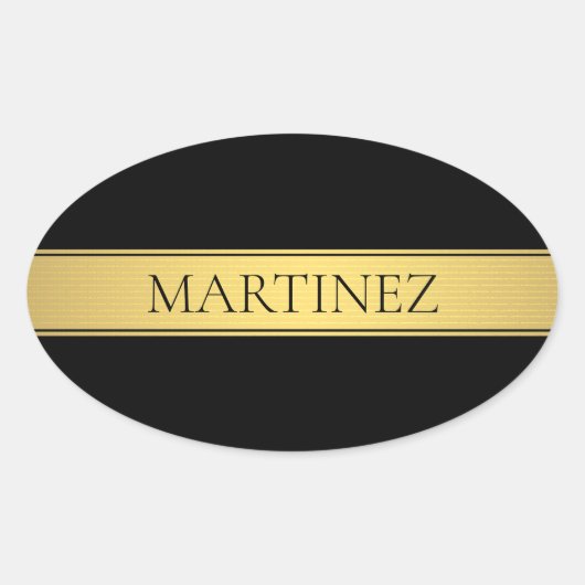 上品なフェイク金ゴールドストライプと黒の背景またはDIY 楕円形シール (正面)