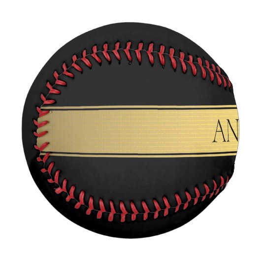上品なフェイク金ゴールドストライプと黒の背景またはDIY 野球ボール (正面左)