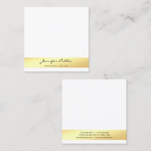 上品なフェイク金ゴールドホワイトモダンプロフェッショナルエレガント スクエア名刺 (正面/裏面)