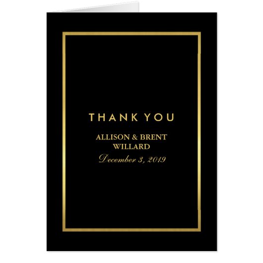 上品なフォイル金ゴールドサンキューカード – 黒 (正面)