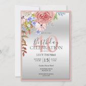 上品なフラワーコーナー装飾誕生日 招待状 (正面)
